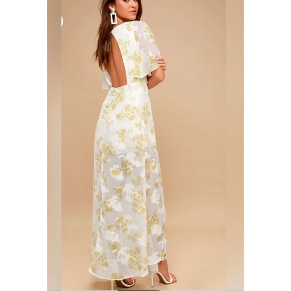 4SI3NNA Luna White and Yellow Floral Print Maxi Romper |SZ Med